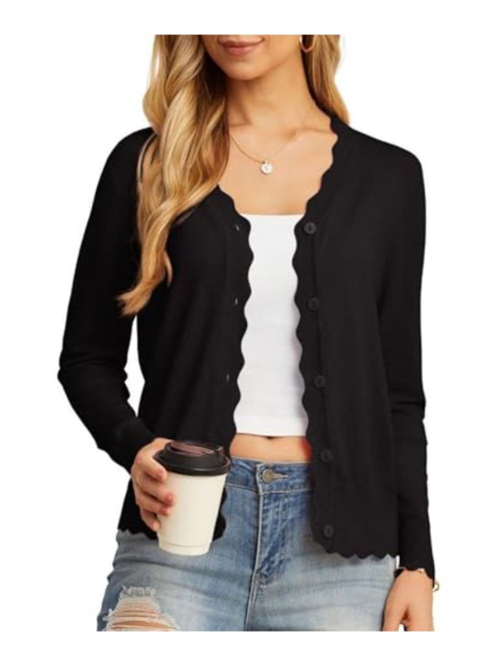 Women's Ruffle V-Neck Cardigan Sweater, Long Sleeve Button Down, Lightweight